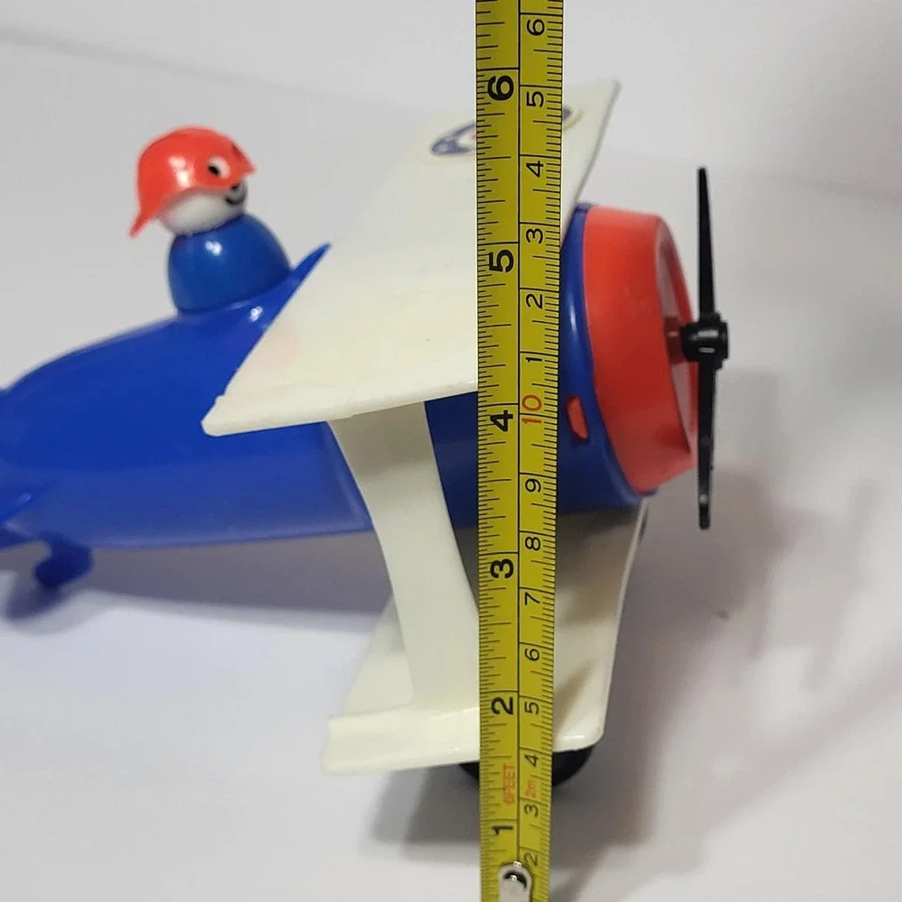 Vintage Fisher Price Little People Blue Biplane Airplane Toy with Pilot Figure